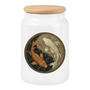 Koi Yin-Yang Locket - Cookie Jar with Wooden Lid - white - Front