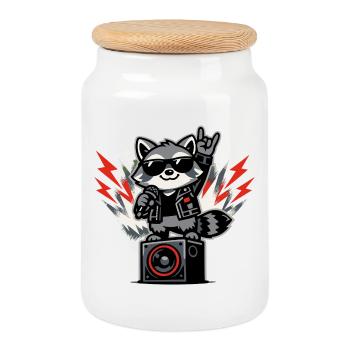Retro Waschbär Rock Musik Geschenk - Keksdose mit Holzdeckel - Weiß - Vorne