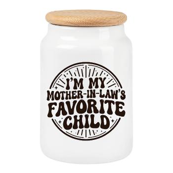 I'm My Mother-in-Law's Favorite Child - Cookie Jar with Wooden Lid - white - Front