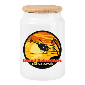Iceland Helicopter Hawaii Sunset - Cookie Jar with Wooden Lid - white - Front
