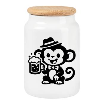 Bière Singe - Boîte à biscuits avec couvercle en bois - blanc - Devant