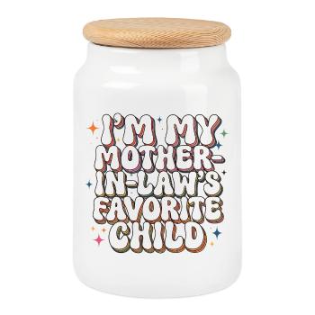 Favorite Child Mother-in-Law Groovy Humor - Cookie Jar with Wooden Lid - white - Front