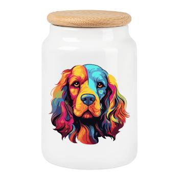 Farbenfroher Hund Pop Art - Keksdose mit Holzdeckel - Weiß - Vorne