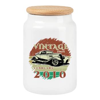 16. Geburtstag - Klassiker - Vintage since 02/2010 - Keksdose mit Holzdeckel - Weiß - Vorne