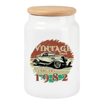 44e anniversaire - Classique - Vintage depuis 02/1982 - Boîte à biscuits avec couvercle en bois - blanc - Devant