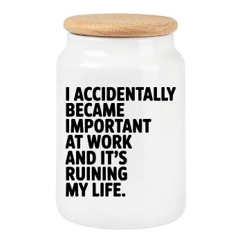 Accidentellement important au travail - Boîte à biscuits avec couvercle en bois - blanc - Devant