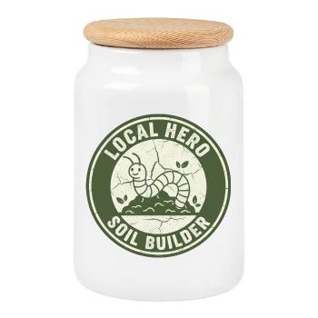 Earthworm Soil Conditioner Composter Garden - Cookie Jar with Wooden Lid - white - Front