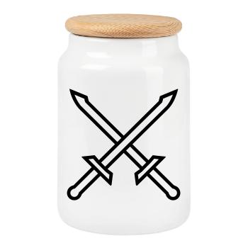 Two swords - Cookie Jar with Wooden Lid - white - Front