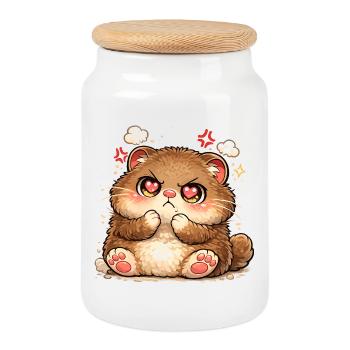 Kitten with heart eyes - Cookie Jar with Wooden Lid - white - Front