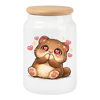 Kawaii Kitten Heart Eyes - Cookie Jar with Wooden Lid - white - Front