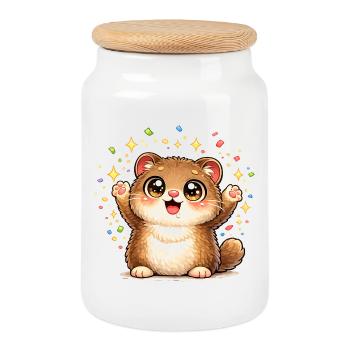 Fête du jubilé du chaton câlin - Boîte à biscuits avec couvercle en bois - blanc - Devant