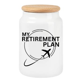 Airplane Flying Retirement Plan - Cookie Jar with Wooden Lid - white - Front