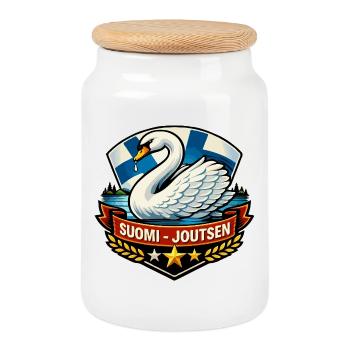Suomi – Joutsen - Cookie Jar with Wooden Lid - white - Front