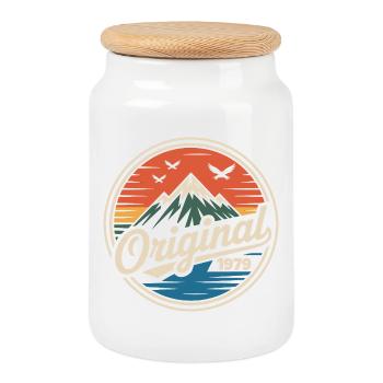 Original 1979 vintage retro 1979 anniversary - Cookie Jar with Wooden Lid - white - Front