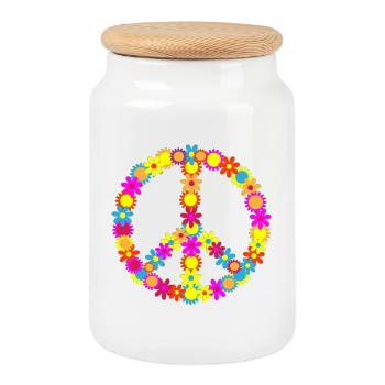 Flower Power Peace Sign Colorful Hippie Symbol - Cookie Jar with Wooden Lid - white - Front