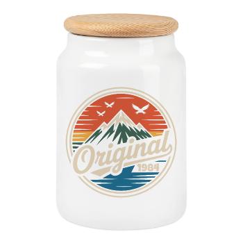 Original 1984 vintage retro 1984 birthday - Cookie Jar with Wooden Lid - white - Front
