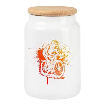 I love road bikes, cool design for racing bikes - Cookie Jar with Wooden Lid - white - Front