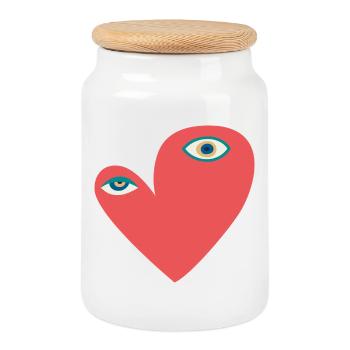 Surreales Herz mit Augen - Keksdose mit Holzdeckel - Weiß - Vorne