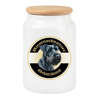 Riesenschnauzer Schutzhund Emblem Gold - Keksdose mit Holzdeckel - Weiß - Vorne