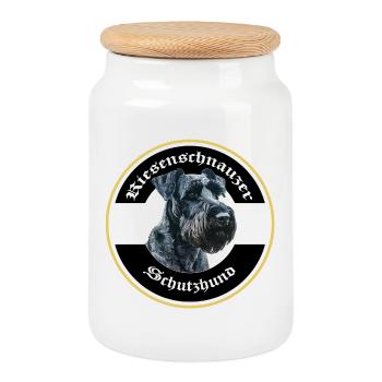 Riesenschnauzer Schutzhund Emblem - Keksdose mit Holzdeckel - Weiß - Vorne