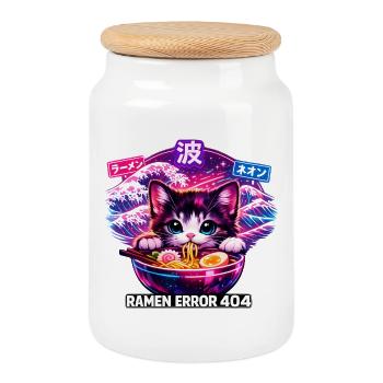 Ramen Neko Neon 404 - Boîte à biscuits avec couvercle en bois - blanc - Devant