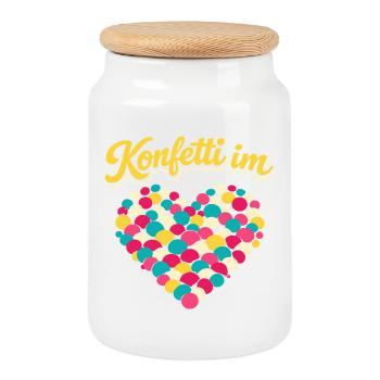 Confettis de carnaval en plein cœur - Boîte à biscuits avec couvercle en bois - blanc - Devant
