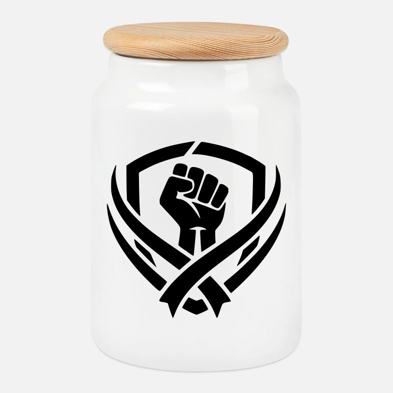 Combat logo - Cookie Jar with Wooden Lid - white