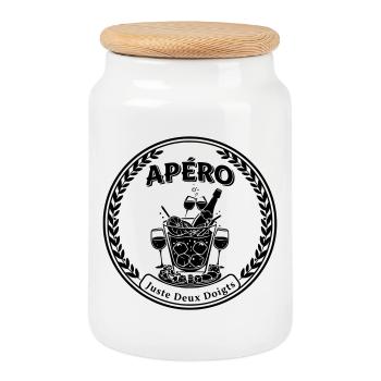 Aperitif-Humor nur zwei Finger - Keksdose mit Holzdeckel - Weiß - Vorne