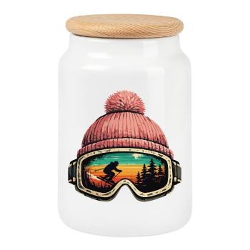 Après Ski Skier Ski Goggles Cadeau d’hiver - Boîte à biscuits avec couvercle en bois - blanc - Devant