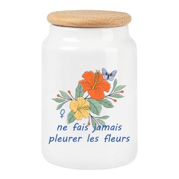 Ne_fais_jamais_pleurer_les_fleurs - Boîte à biscuits avec couvercle en bois - blanc - Devant