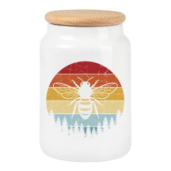 Vintage Retro Bees Beekeeper Beekeeping - Cookie Jar with Wooden Lid - white - Front