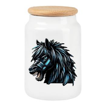 Horse - Cookie Jar with Wooden Lid - white - Front