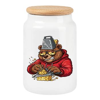 Écraseur de fromage à râpe à ours - Boîte à biscuits avec couvercle en bois - blanc - Devant