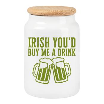 Irish You'd Buy Me a Drink Funny Quote - Cookie Jar with Wooden Lid - white - Front