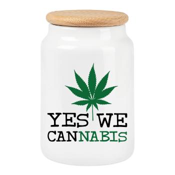 Yes We Cannabis - Boîte à biscuits avec couvercle en bois - blanc - Devant