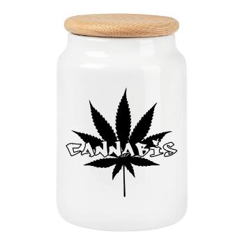 Cannabis – Weed – Legalisierung - Keksdose mit Holzdeckel - Weiß - Vorne