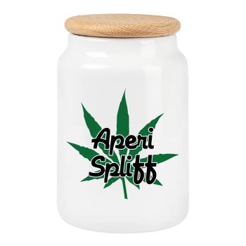 Aperi Spliff - Cannabis - Weed - Cookie Jar with Wooden Lid - white - Front