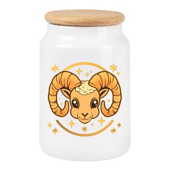 Aries Zodiac Sign - Cookie Jar with Wooden Lid - white - Front