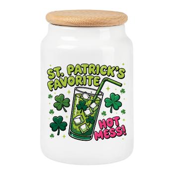 St Patrick's Favorite Hot Mess - Cookie Jar with Wooden Lid - white - Front