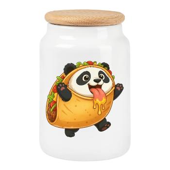 Süßer Panda Taco Fast Food Lustig Skurril Cartoon - Keksdose mit Holzdeckel - Weiß - Vorne