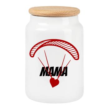 Gleitschirm mit Mama Schrift und Herz - Keksdose mit Holzdeckel - Weiß - Vorne