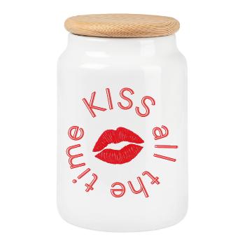 Kissco Lips - Boîte à biscuits avec couvercle en bois - blanc - Devant