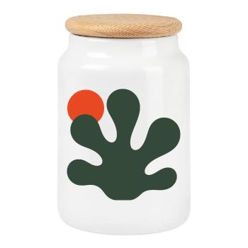 Éclaboussure vert abstraite avec accent orange - Boîte à biscuits avec couvercle en bois - blanc - Devant