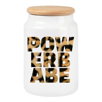 Power Babe Leopard Statement - Cookie Jar with Wooden Lid - white - Front