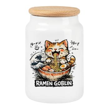 Ramen Nudeln Katzenliebhaber Retro Kawaii Katzen - Keksdose mit Holzdeckel - Weiß - Vorne