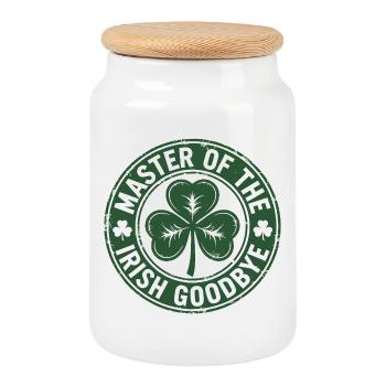 Master of the Irish Goodbye Shamrock Green Stamp - Cookie Jar with Wooden Lid - white - Front