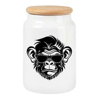 Tête de singe cool avec lunettes de soleil - Boîte à biscuits avec couvercle en bois - blanc - Devant