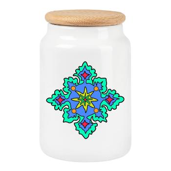 Motif géométrique d’étoile mandala - Boîte à biscuits avec couvercle en bois - blanc - Devant