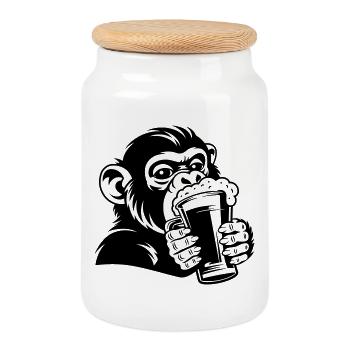 Casual Monkey with Drink - Cookie Jar with Wooden Lid - white - Front