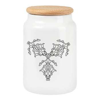 Motifs géométriques - Boîte à biscuits avec couvercle en bois - blanc - Devant